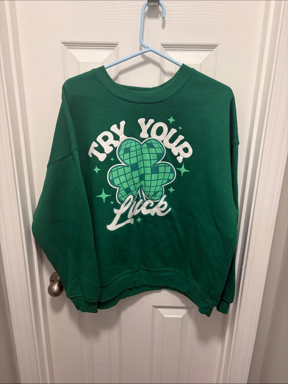 Wound Up Green Crewneck Sweatshirt with Shamrock Graphic